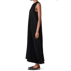 Vince Womens Black Pleated Smocked Midi Dress Sz Small Chic Minimalist Coastal